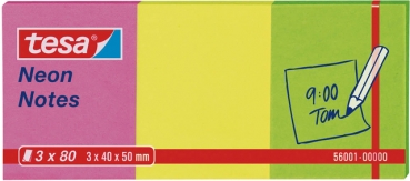 Haftnotiz Neon Notes, 50x40mm, pink/gelb/grün, 80 Blatt