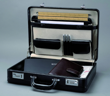 Aktenkoffer schwarz Leder Taormina Alassio mit Zahlenschloß & Dehnfalte