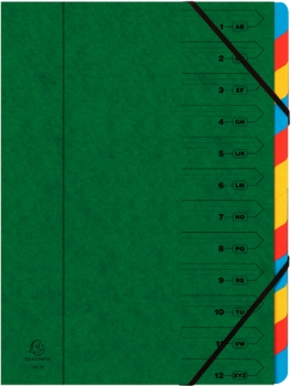 Eckspanner, 12 Fächer, Manilakarton, Eckspanngummi, A4, grün