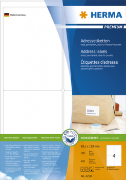 Adressetiketten Premium A4 99,1x139mm, weiß, Papier matt