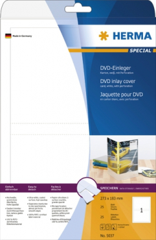 DVD-Einleger 273x183mm perfor. A4 25Et 25Bl 1Et Bl LaserInkCopy