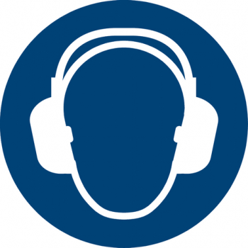 Etikett, M003 - Gehörschutz tragen, Ø: 200 mm, Druckf.: blau