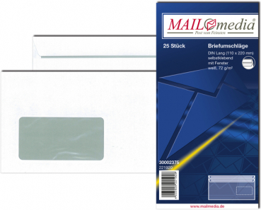 Briefhüllen DL mF/sk weiß 25er-Pack 72g